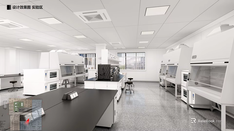 Modern Laboratory Interior With Black Workbench Fume Hoods And Lab Equipment 3d model 