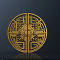 Traditional Golden Circular Door Handle with Intricate Openwork Carved Patterns 3d model