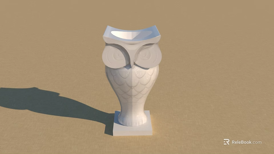 White Owl Shaped Vase With Square Base And Textured Surface On Light Brown Background 3d model