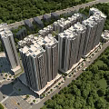 Aerial View Planning of Residential Area With High Rise Buildings and Greenery