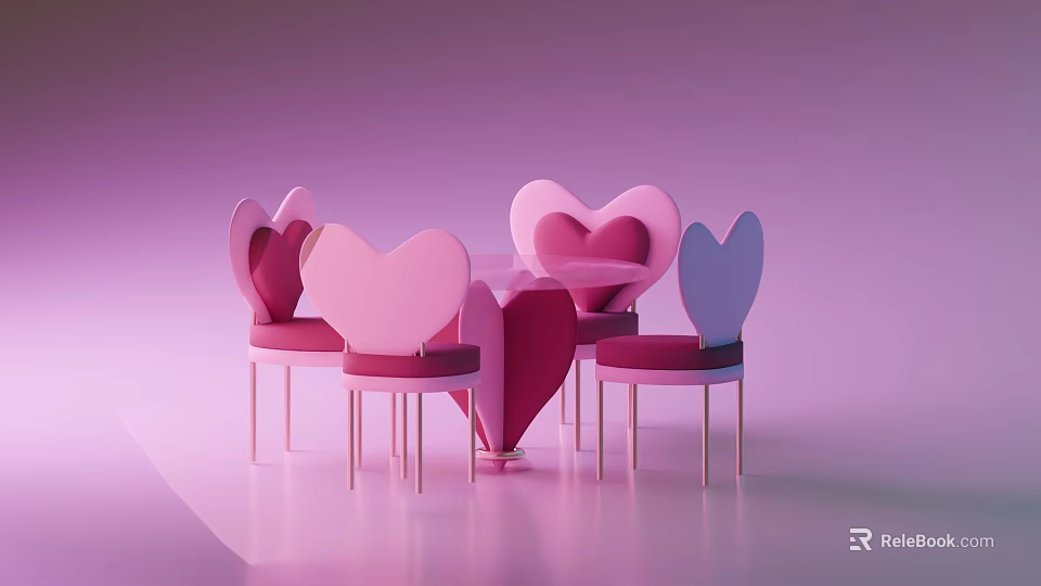 Modern Heart Shaped Table Chair Set With Pink And Purple Design Elements 3d model