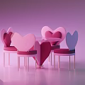Modern Heart Shaped Table Chair Set With Pink And Purple Design Elements 3d model