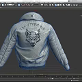 Silver Gray Aviator Jacket With Open Front Black Mesh Lining And Red Sleeve Patch 3d model
