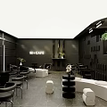 MI CAFE Modern Milk Tea Shop Interior With Black Walls White Furniture And Plant Decor
