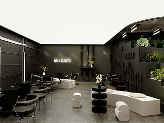 Modern Milk Tea Shop Coffee Shop Indoor Plant Negotiation Area Card Seat Sofa Leisure Chair Shaped Mirror 3d model