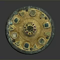 Exquisite Ancient Round Decorative Artifact With Gold Inlay Colored Gemstones And Blue Rim