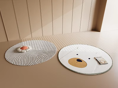 Round Rugs With Striped Design And Bear Face Pattern For Indoor Floor Decor 3d model