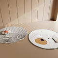 Round Rugs With Striped Design And Bear Face Pattern For Indoor Floor Decor