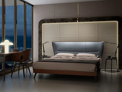 Modern background double bed double bed dresser 3d model