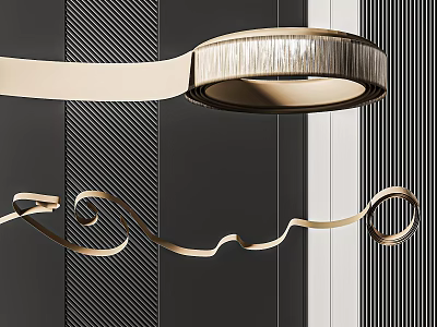 Elegant Modern Curved Gold Metal Chandelier With Striped Wall Interior Decor 3d model