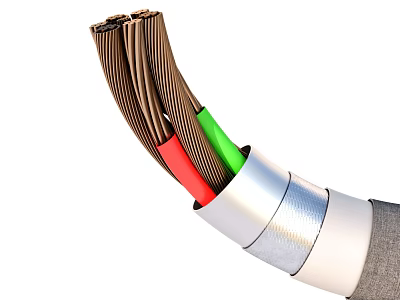 Electrical Cable With Metallic Sheath And Brown Strands Red Green Wires 3d model