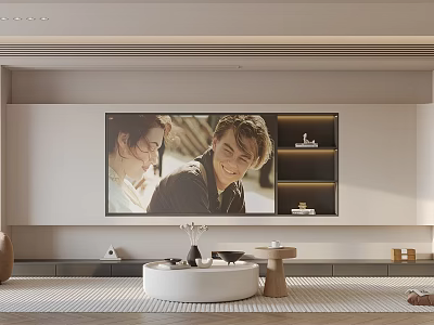 Modern Living Room Interior Design With TV Wall Large Screen And Decorations 3d model