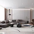 Modern Living Room Interior With Gray L shaped Sofa Round Coffee Table Brown Armchair And Rug