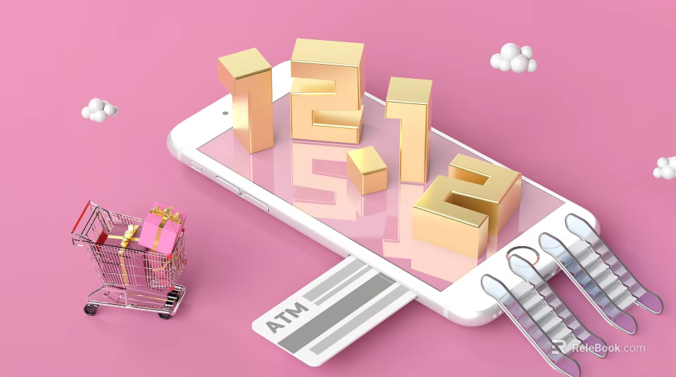 1212 Shopping Festival Smartphone Display With Shopping Cart Gift Box And ATM Card 3d model 