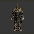 Man In Ornate Gold And Brown Armor Standing In Full Pose