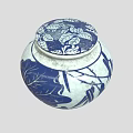 Traditional Blue And White Porcelain Jar With Lid And Leaf Bamboo Patterns