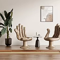 Beige Modern Accent Chairs With Green Plant Small Side Table And Decorative Wall Art