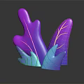 Abstract Purple and Blue Gradient Plant with Leafy Structure and Reflective Base