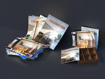Evolution Magazines Stacked With Open Pages Displaying Interior Design And Home Decor 3d model