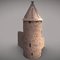 Ancient Stone Tower With Conical Roof And Medieval Ruined Adjacent Structure
