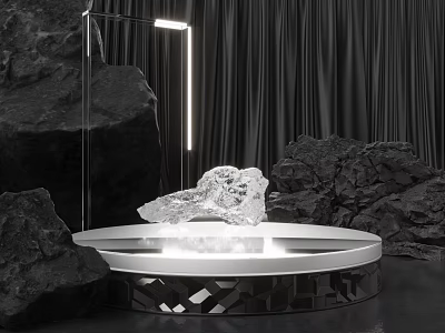 Modern Commercial Equipment With Round Base Illuminated Transparent Display And Metal Stand 3d model