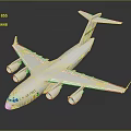 Large White Passenger Airplane with Four Engines Green Logo on Tail and G0001 on Fuselage
