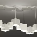 Modern White Cube Shaped Pendant Lights Hanging From Ceiling In Interior 3d model