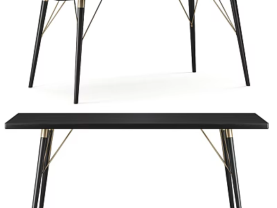 Modern Stylish Dining Table With Black Surface And Gold Accent Metal Legs 3d model