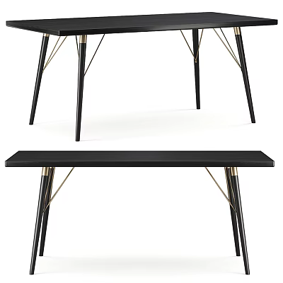 Modern Stylish Dining Table With Black Surface And Gold Accent Metal Legs 3d model