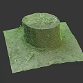 Natural Wooden Stump Placed on Square Stone Slab with Small Stones and Plants