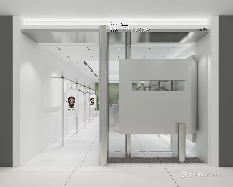 Modern Clothing Store Interior With White Walls Clothing Racks And Fitting Room 3d model 