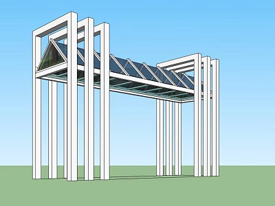Modern Entrance Gate Design With White Frame Glass Skylight And Supporting Columns 3d model