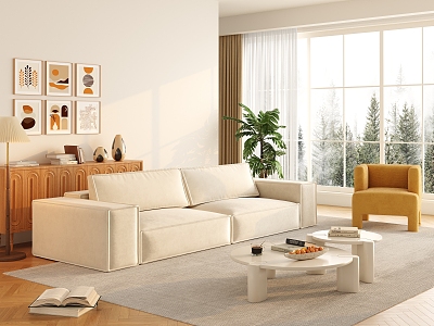 modern living room cream living room 3d model