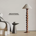 Modern Wooden Bead Floor Lamp In Living Room With White Sofa And Side Table