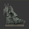Abstract Bronze Sculpture With Green Patina And Artistic Dynamic Carving Design On Base