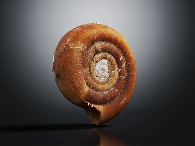 Spiral Brown Textured Snail Shell Isolated On Dark Background With Shiny Surface 3d model