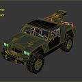 Military Green Off Road Vehicle With Rugged Design Large Tires And Roof Mounted Equipment