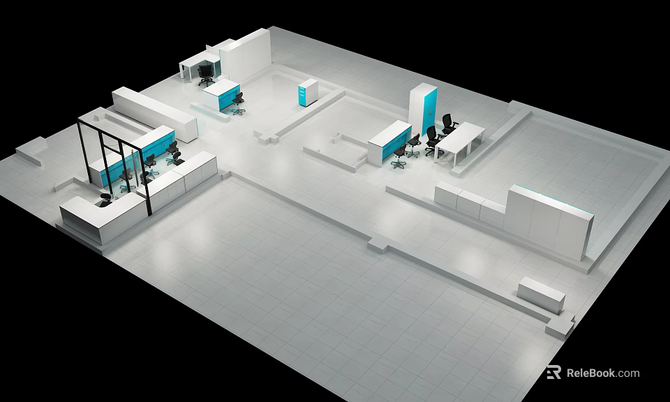 Modern Office Space Featuring Multiple Office Desks With Ergonomic Chairs And Computer Monitors 3d model