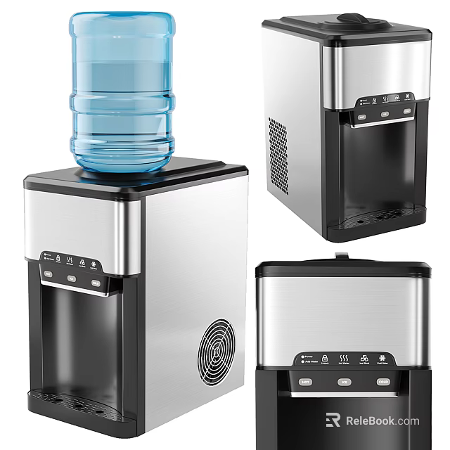 Modern Stainless Steel Water Dispenser With Top Water Bottle And Black Silver Design 3d model 