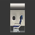 Modern Airplane Cabin Interior With Three Blue Seats And Curved Overhead Structure