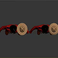 Red Uniforms with Blue Pants Yellow Stripes Brown Belt Boots and Black Brown Hats