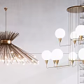Modern Metallic Chandeliers With Spiked Structure And Globe Light Elements For Interior Decoration Spaces 3d model