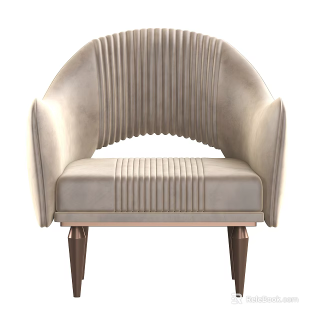 Elegant Beige Accent Chair With Vertical Tufted Pattern Curved Backrest And Brown Metal Legs 3d model 