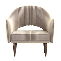Elegant Beige Accent Chair With Vertical Tufted Pattern Curved Backrest And Brown Metal Legs