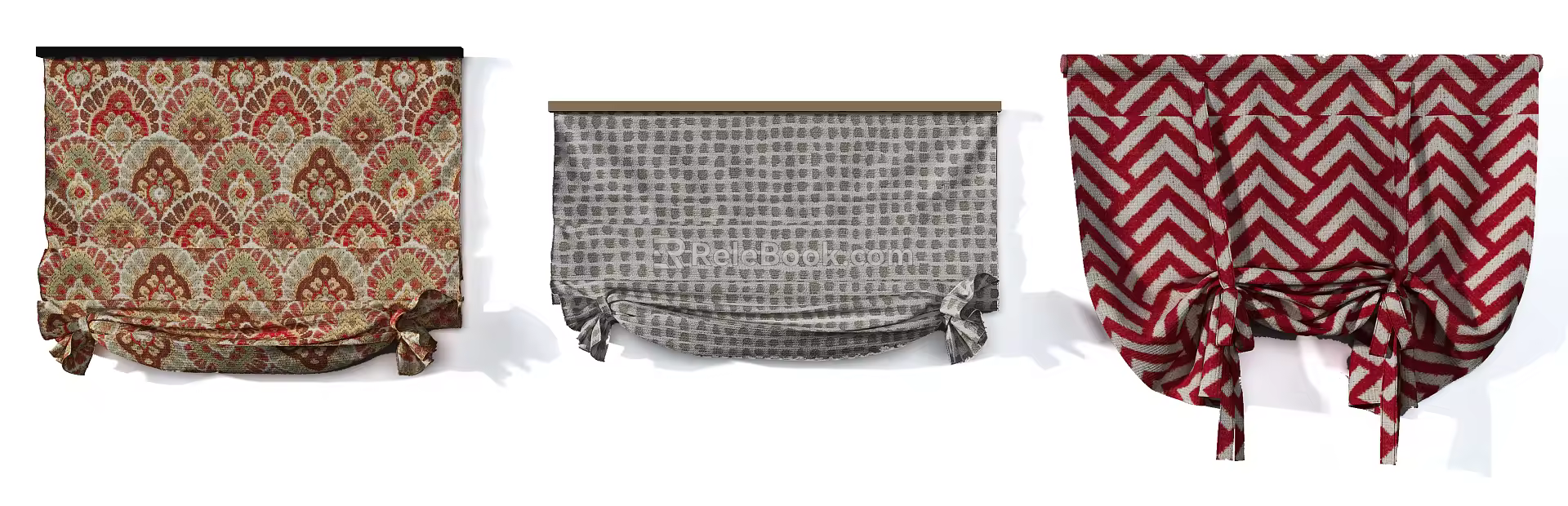 Modern Roman Curtain Country Red Pattern Roman Curtain Combination 3d model