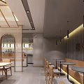 Modern Milk Tea Shop Interior With Wooden Decor Bar Counter And Cozy Seating Area