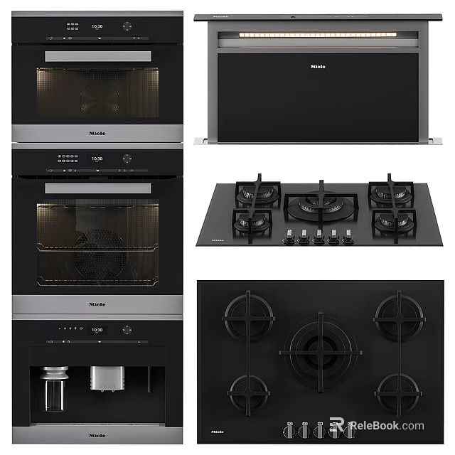 Stylish Modern Kitchen Appliances Including Oven Gas Stove And Coffee Machine 3d model 