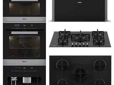 Stylish Modern Kitchen Appliances Including Oven Gas Stove And Coffee Machine 3d model