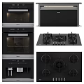 Stylish Modern Kitchen Appliances Including Oven Gas Stove And Coffee Machine