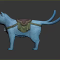 Blue Cat Like Creature Sculpture Featuring Green Cloth Saddle And White Ornament Details